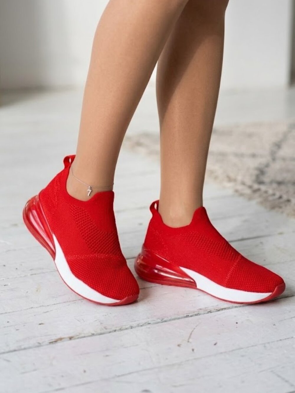 Aldo Bright Red Knit Slip On Air Cushion Sock Sneakers Size 7